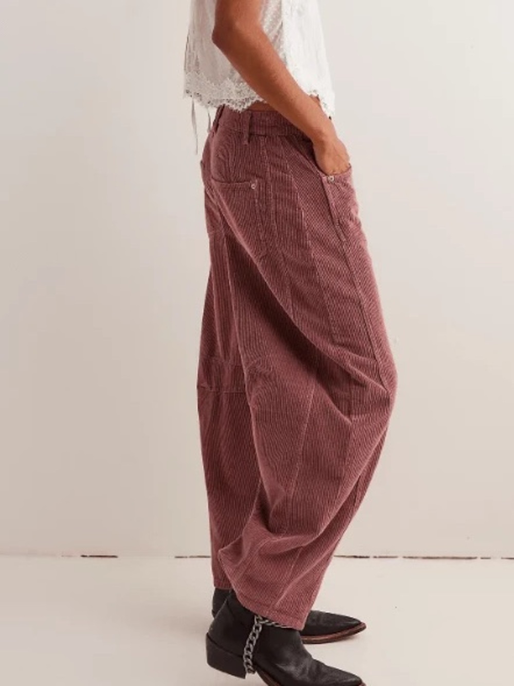 We The Free Good Luck Mid-Rise Cord Barrel Jeans in Withered Rose - Picture 4 of 13